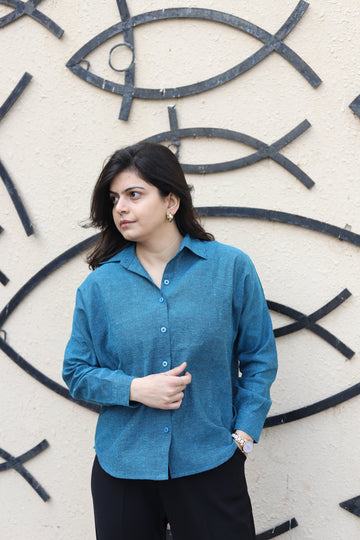 Teal Blue Solid Shirt