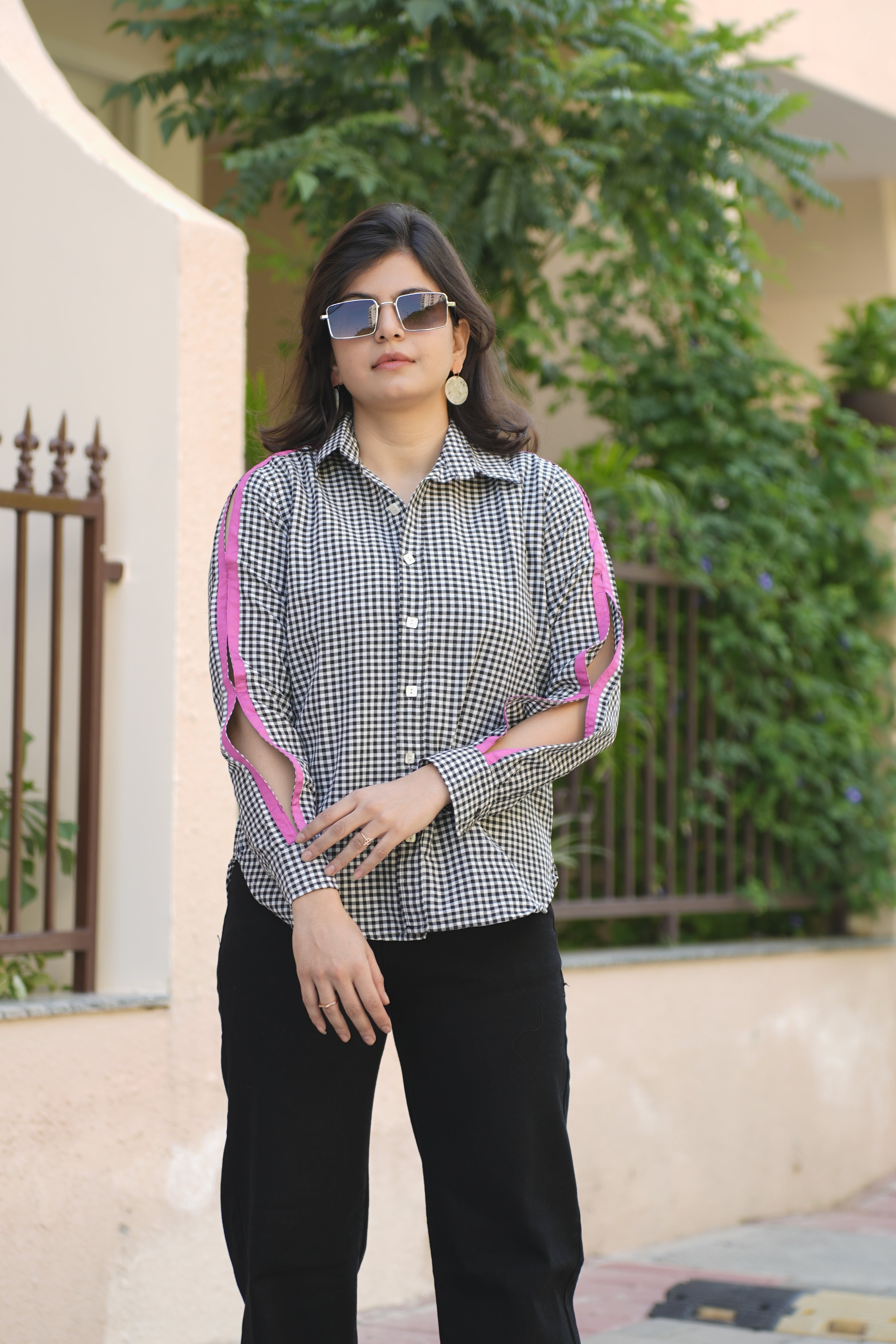 Check Shirt with Pink stripped Details