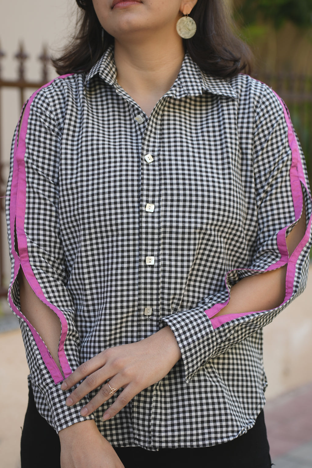 Check Shirt with Pink stripped Details