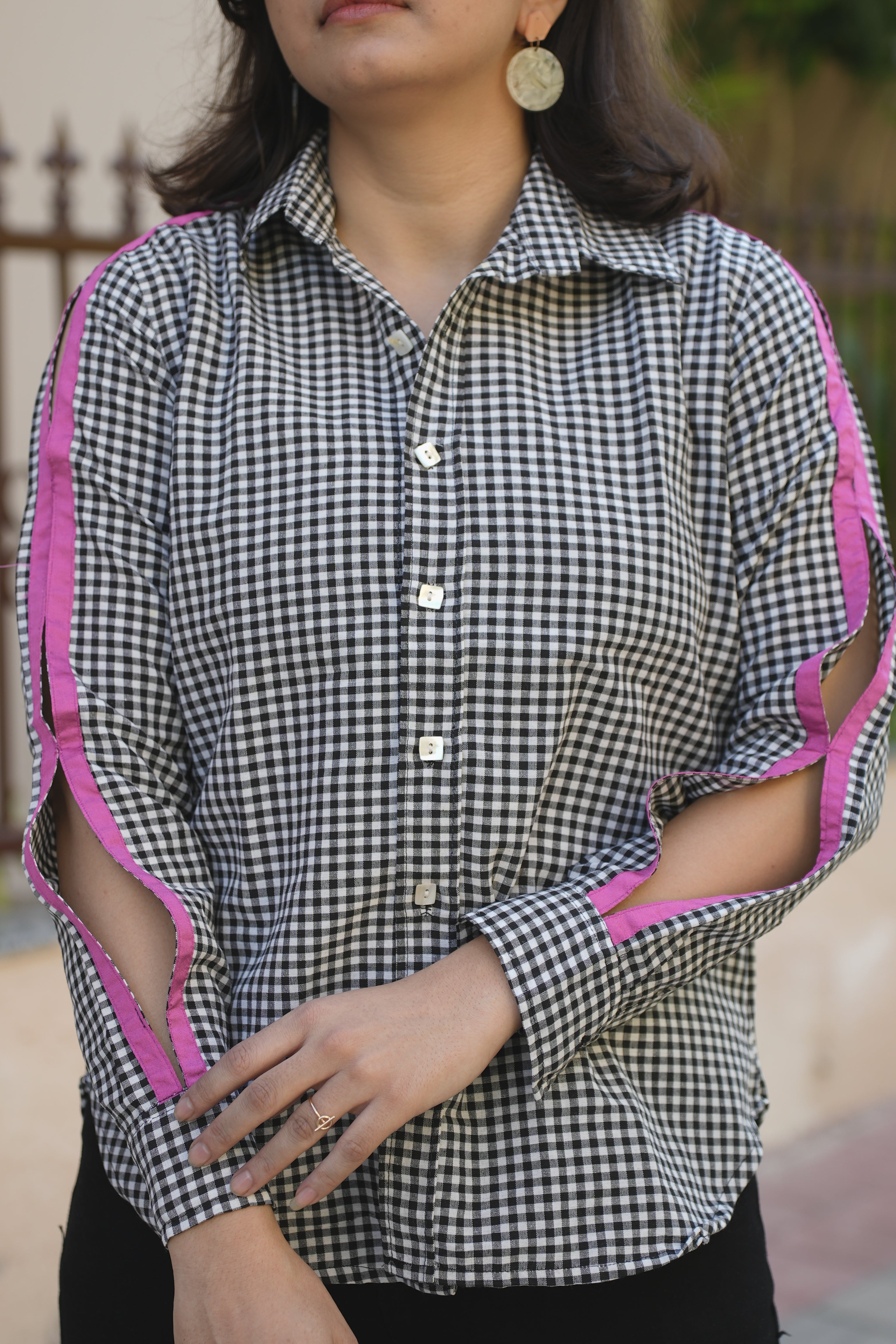 Check Shirt with Pink stripped Details