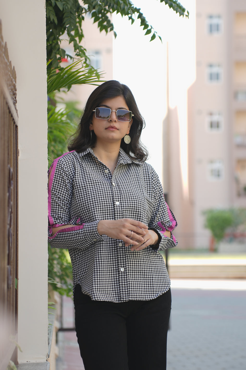 Check Shirt with Pink stripped Details