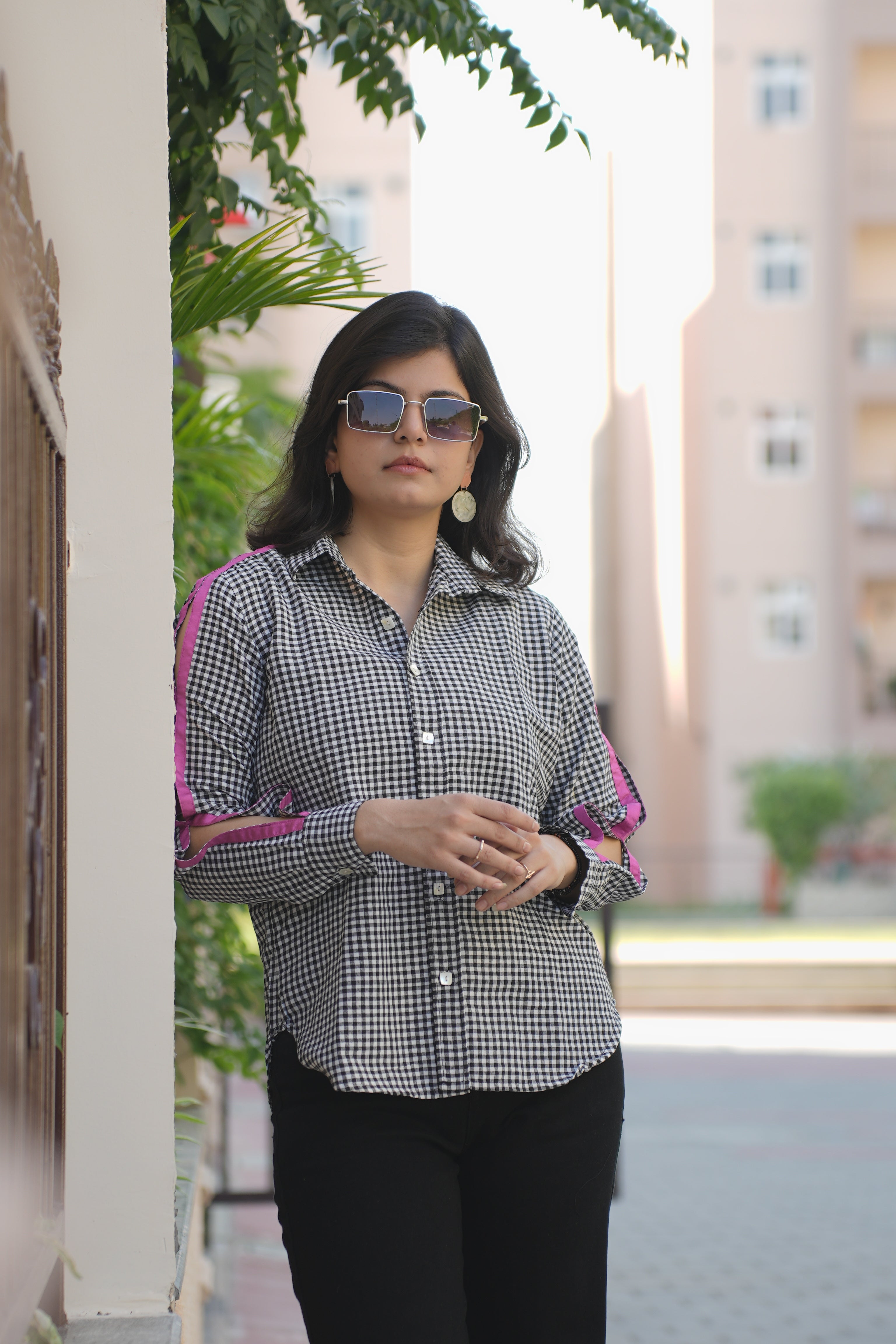 Check Shirt with Pink stripped Details