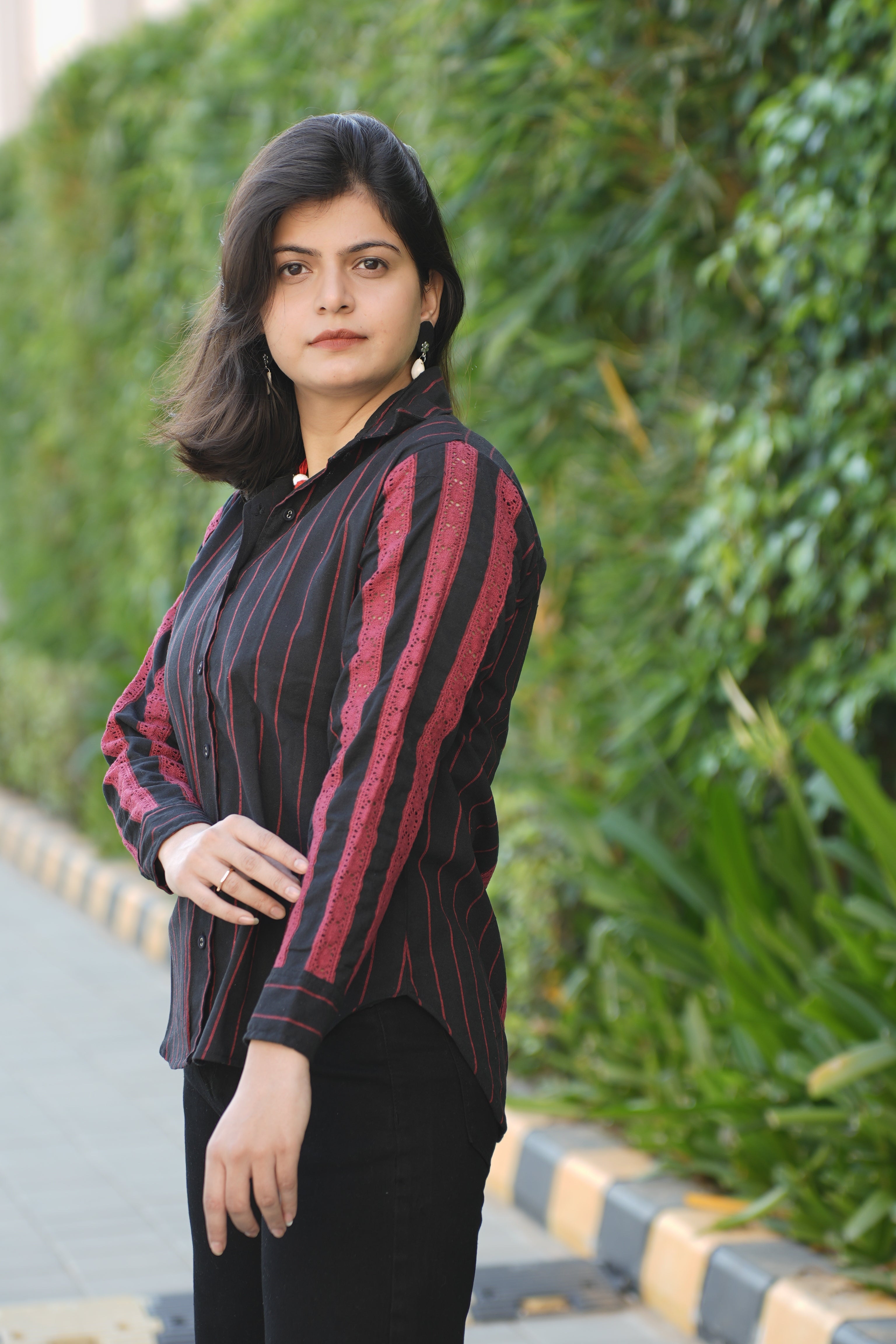 Black red striped with crochet lace sheet