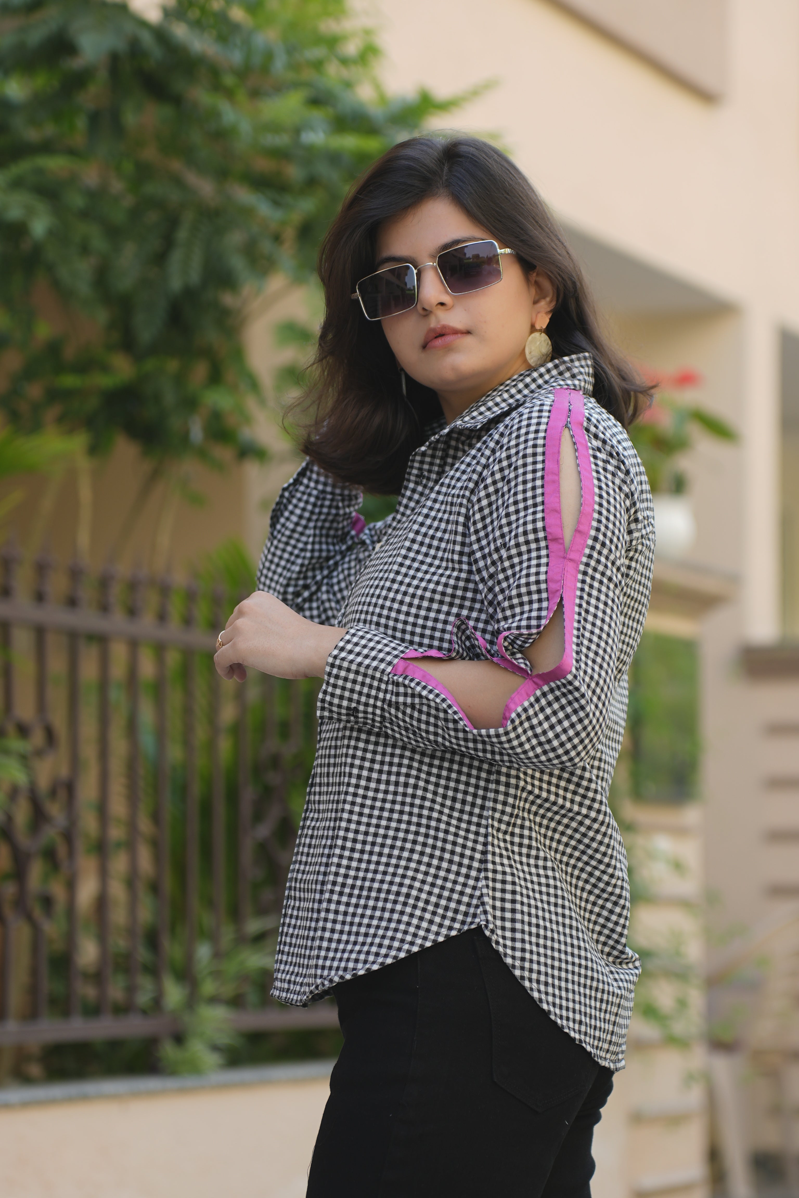 Check Shirt with Pink stripped Details