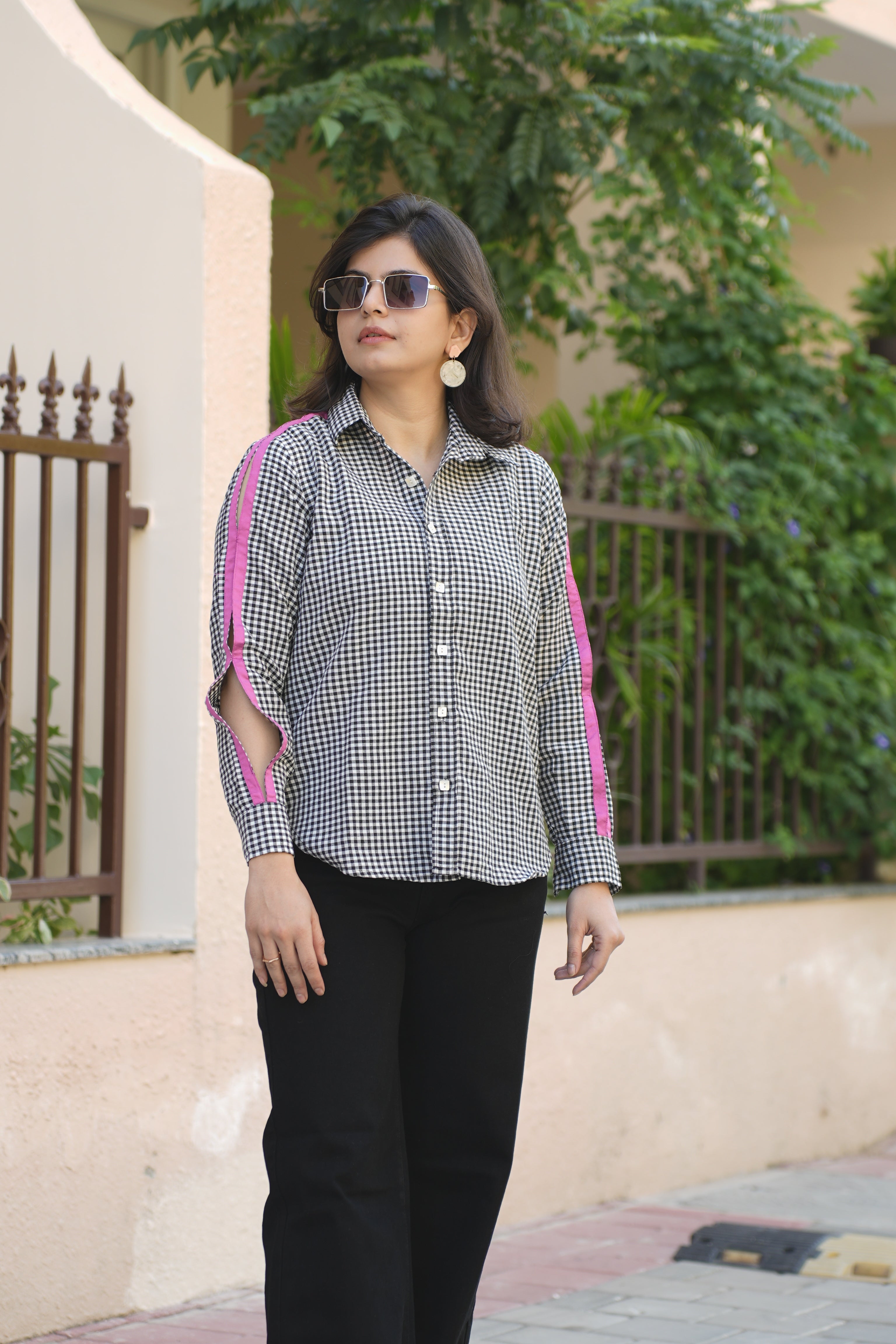 Check Shirt with Pink stripped Details