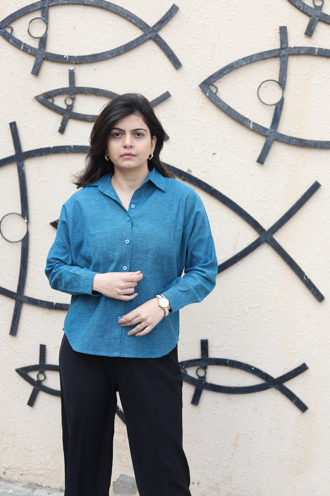 Teal Blue Solid Shirt